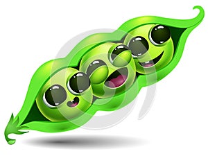 Funny cartoon pea pod on white background