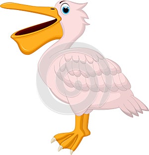 Funny cartoon pelican waving isolated on white background