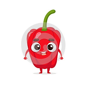Funny cartoon pepper. Kawaii vegetable character. Vector food illustration isolated on white background