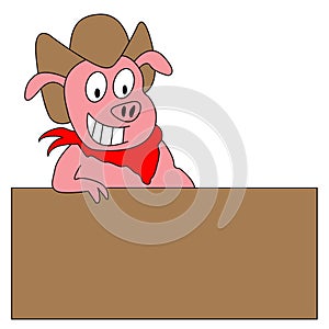 Funny Cartoon Pig Illustration With Blank Sign