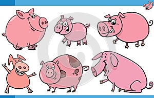 funny cartoon pigs farm animals comic characters set