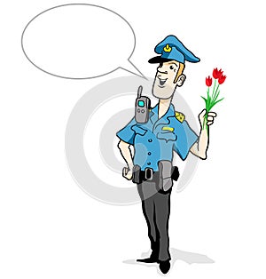 Funny Cartoon Policeman with Speech Bubble