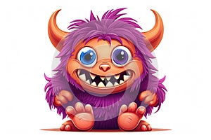 Funny cartoon purple monster isolated on white background.