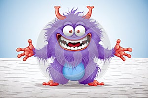 Funny cartoon purple monster isolated on white background.