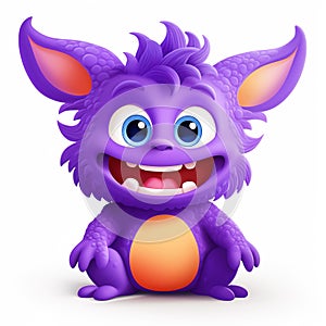 Funny cartoon purple monster isolated on white background.