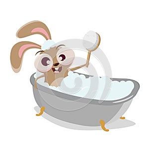 funny cartoon rabbit in bathtub