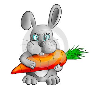 Funny cartoon rabbit with carrot