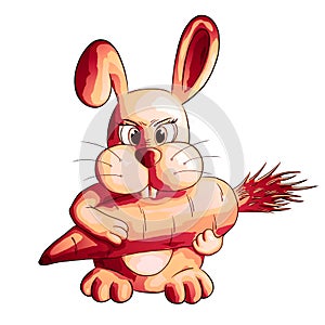 Funny cartoon rabbit with carrot