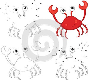 Funny cartoon red crab. Coloring book and dot to dot game for kids