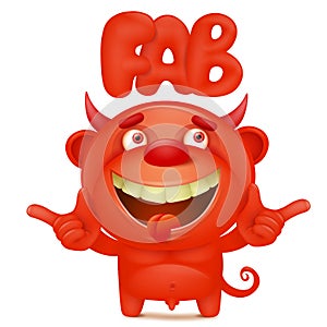 Funny cartoon red little devil emoji character with fab title photo