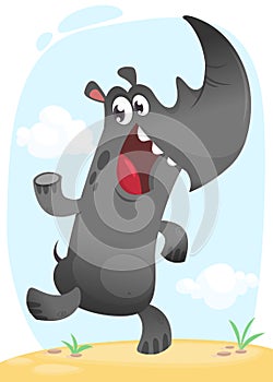 Funny cartoon rhino dancing. Wild tropic animal collection. Isolated on white background. Vector illustration