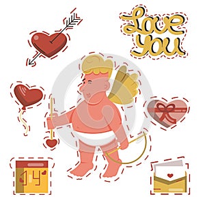 Funny cartoon Saint Valentine`s day stickers