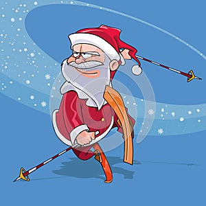 Funny cartoon Santa Claus jump on skis