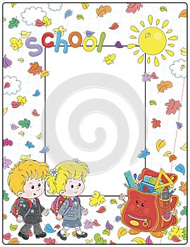 Funny cartoon school frame border