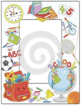 Funny cartoon school frame border