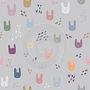 Funny cartoon seamless pattern with rabbits. Vector abstract ill