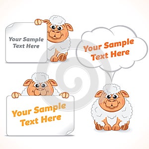 Funny Cartoon Sheep with Banners