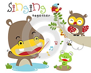 Funny cartoon, singing together with cute animals