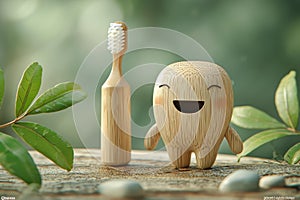 Funny cartoon smiling figures. A set of organic oral care products with emoticons . The concept of environmental hygiene