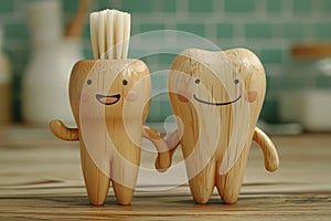 Funny cartoon smiling figures. A set of organic oral care products with emoticons . The concept of environmental hygiene