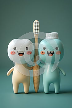 Funny cartoon smiling figures. A set of organic oral care products with emoticons . The concept of environmental hygiene