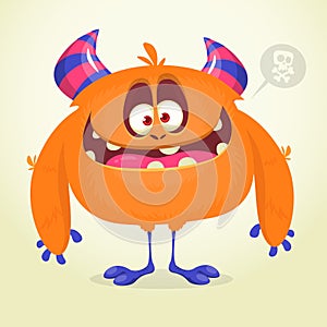 Funny cartoon smiling monster character. Halloween Illustration of happy alien creature. Vector isolated