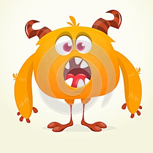 Funny cartoon smiling monster character. Halloween Illustration of happy alien creature. Vector isolated