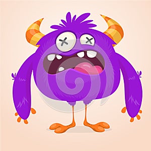 Funny cartoon smiling monster character. Halloween Illustration of happy alien creature. Vector isolated