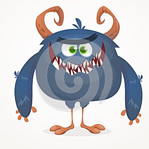 Funny cartoon smiling monster character. Halloween Illustration of happy alien creature. Vector isolated