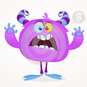 Funny cartoon smiling monster character. Halloween Illustration of happy alien creature. Vector isolated