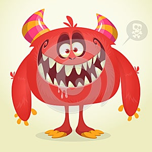 Funny cartoon smiling monster character. Halloween Illustration of happy alien creature. Vector isolated