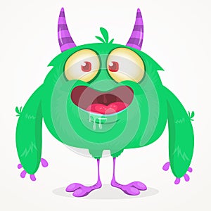 Funny cartoon smiling monster character. Halloween Illustration of happy alien creature. Vector isolated