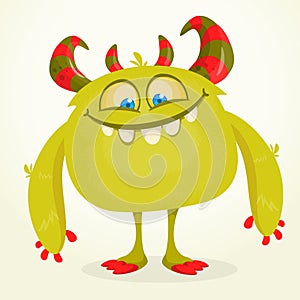 Funny cartoon smiling monster character. Halloween Illustration of happy alien creature. Vector isolated