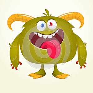 Funny cartoon smiling monster character. Halloween Illustration of happy alien creature. Vector isolated