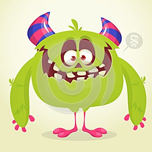 Funny cartoon smiling monster character. Halloween Illustration of happy alien creature. Vector isolated