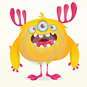 Funny cartoon smiling monster character. Halloween Illustration of happy alien creature. Vector isolated