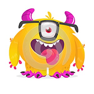 Funny cartoon smiling monster character. Halloween Illustration of happy alien creature. Vector isolated