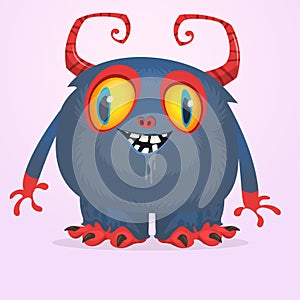 Funny cartoon smiling monster character. Halloween Illustration of happy alien creature. Vector isolated