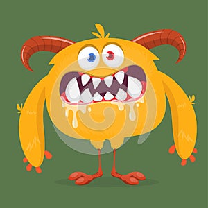 Funny cartoon smiling monster character. Halloween Illustration of happy alien creature. Vector isolated