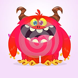 Funny cartoon smiling monster character. Halloween Illustration of happy alien creature. Vector isolated