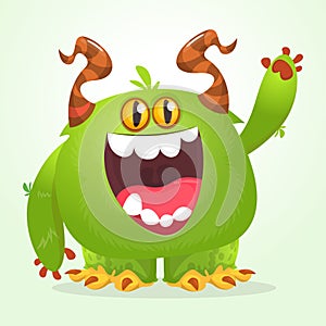 Funny cartoon smiling monster character. Halloween Illustration of happy alien creature. Vector isolated