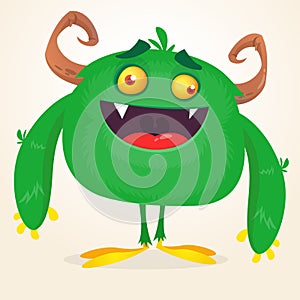 Funny cartoon smiling monster character. Halloween Illustration of happy alien creature. Vector isolated