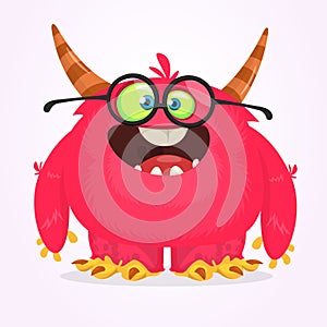 Funny cartoon smiling monster character. Halloween Illustration of happy alien creature. Vector isolated