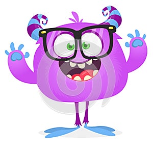 Funny cartoon smiling monster character. Halloween Illustration of happy alien creature. Vector isolated