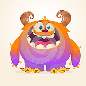 Funny cartoon smiling monster character. Halloween Illustration of happy alien creature. Vector isolated