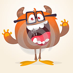 Funny cartoon smiling monster character. Halloween Illustration of happy alien creature. Vector isolated