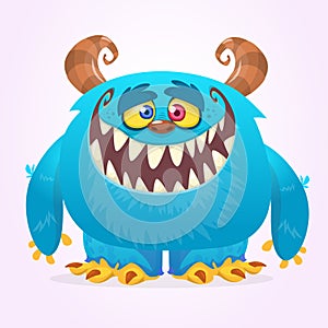 Funny cartoon smiling monster character. Halloween Illustration of happy alien creature. Vector isolated