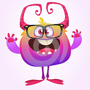 Funny cartoon smiling monster character. Halloween Illustration of happy alien creature. Vector isolated