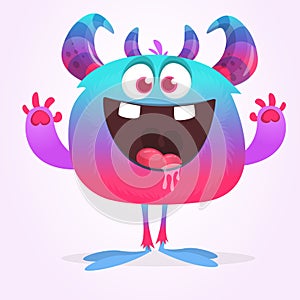 Funny cartoon smiling monster character. Halloween Illustration of happy alien creature. Vector isolated