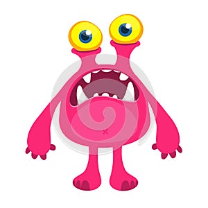 Funny cartoon smiling monster character. Illustration of cute and happy mythical alien creature. Halloween design